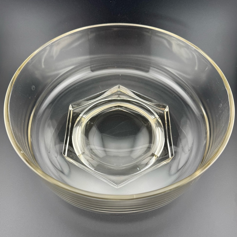 Vintage, Clear Glass, Round Bowl with Hexagon Bottom